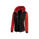 Women's Red and Black Varsity Letterman Jacket with Hood